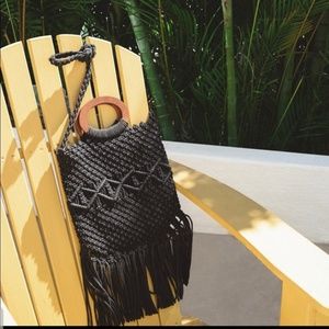 NIB Danielle Nicole Macrame & Wood Handbag